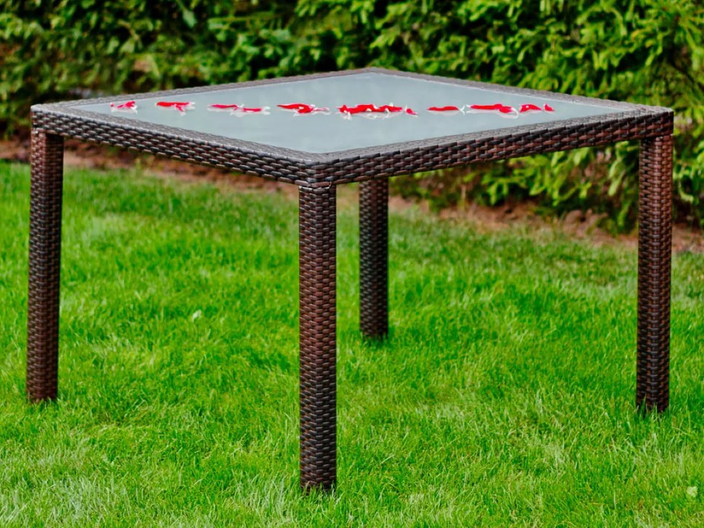 Kwadratowy stół z technorattanu 100 x 100 cm AVVICENTE brąz