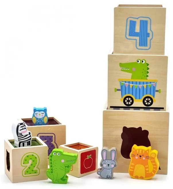 Viga drewniana piramidka układanka klocki sorter montessori