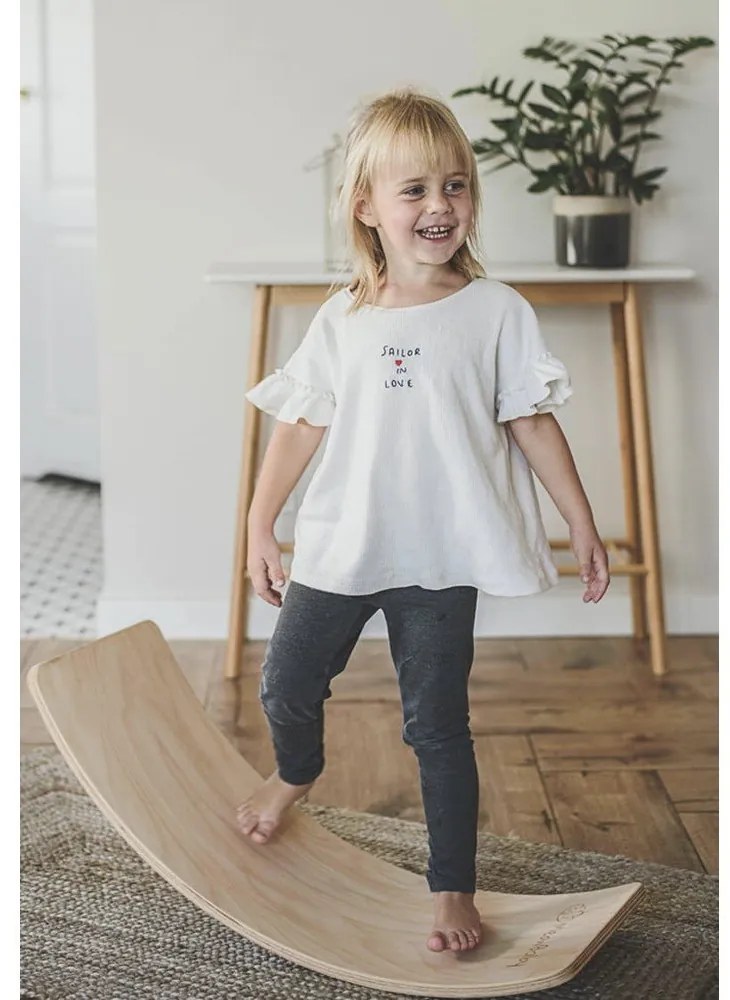 Niebiesko-naturalna deska do balansowania z litego drewna sosnowego 80x30x18 cm Montessori – Meowbaby