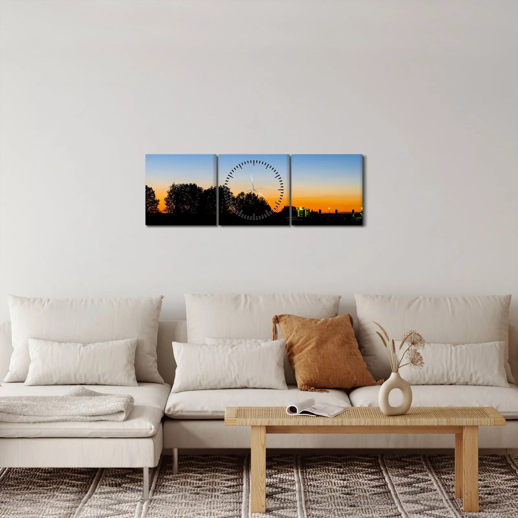 Obraz zachodu słońca (z zegarem) (90x30 cm)