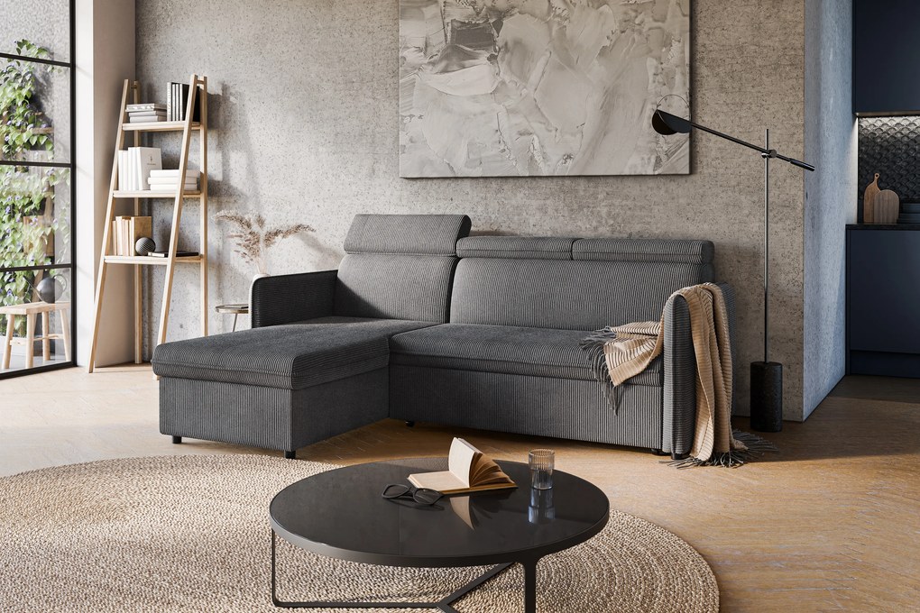 Narożnik z funkcją spania Barcelia Mini uniwersalny lewy/prawy - szary sztruks łatwoczyszczący Anafi 03