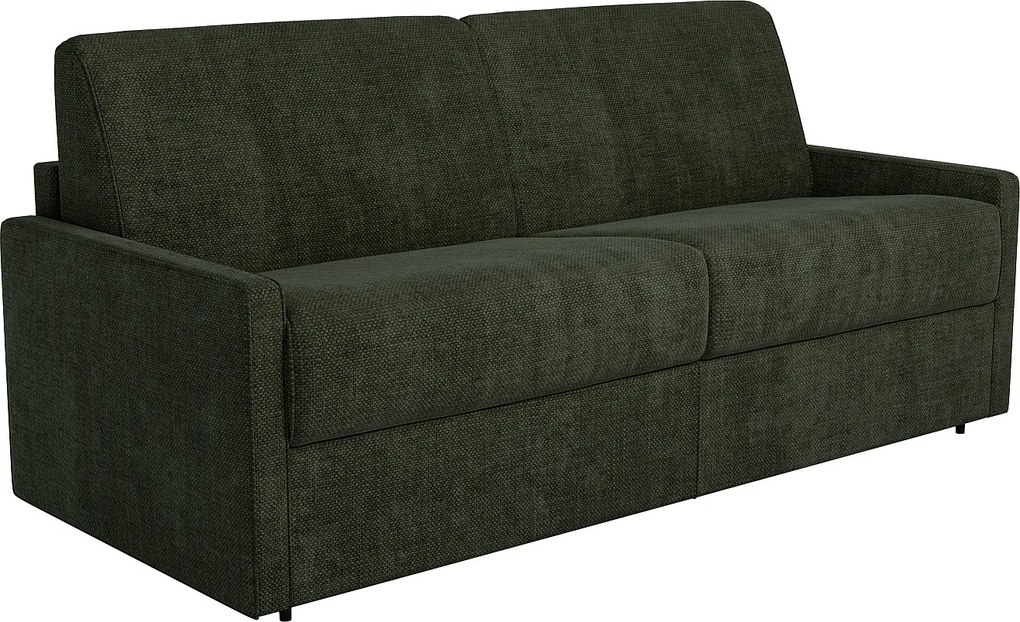 Kanapa 4-osobowa rozkładana typu express z tkaniny w kolorze ciemnozielonym - Powierzchnia spania na szerokich listwach 160 cm - Materac 22 cm z pianką memory CALIFE