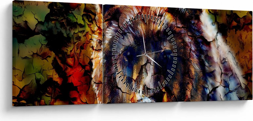 Obraz - Niedźwiedź, malarstwo (z zegarem) (90x30 cm)