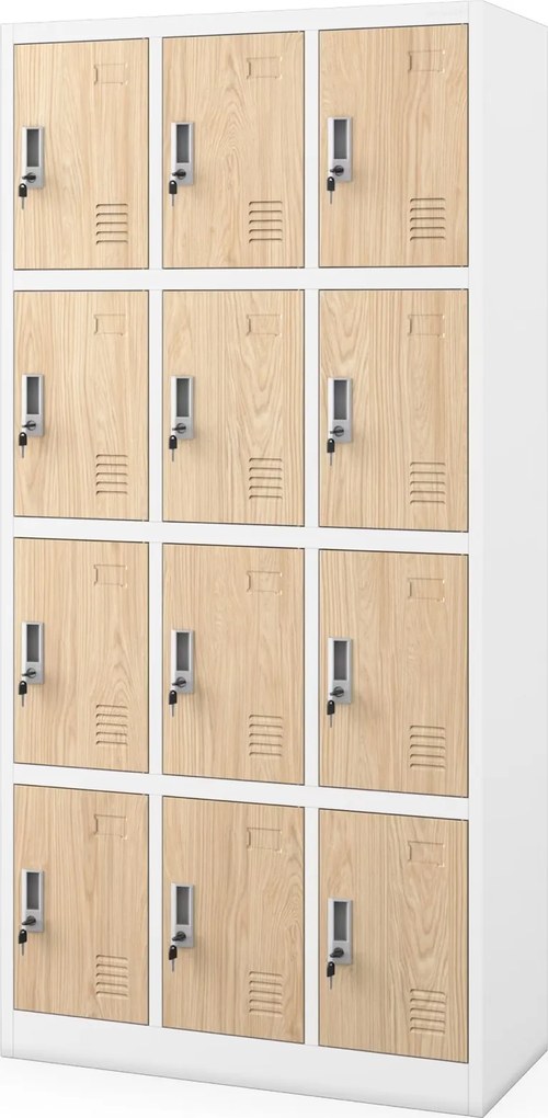 Szafa BHP z 12-skrytkami 90x40x185 cm Eco Design Marcin, biały/dąb sonoma