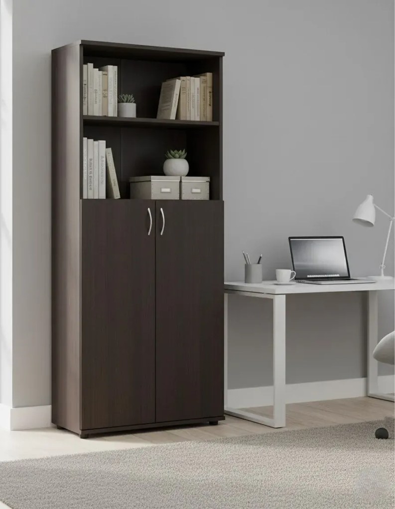 Klasyczny wysoki regał biurowy z drzwiczkami wenge C7-M40