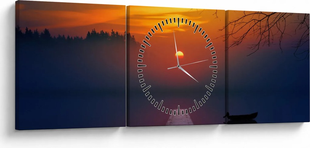 Obraz mostu o zachodzie słońca (z zegarem) (90x30 cm)