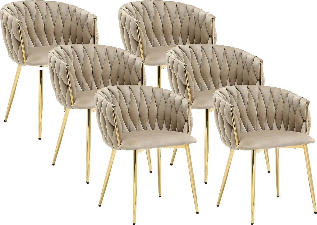 Zestaw 6 krzeseł z weluru i złotego metalu - Beżowy - ELEGANO