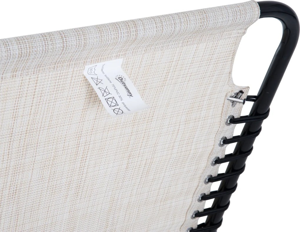 Outsunny Leżak Składany Ogrodowy Beżowy Stal i Tkanina Siatkowa 4 Stopnie Regulacji Oparcia 197x58x76cm | Aosom PL