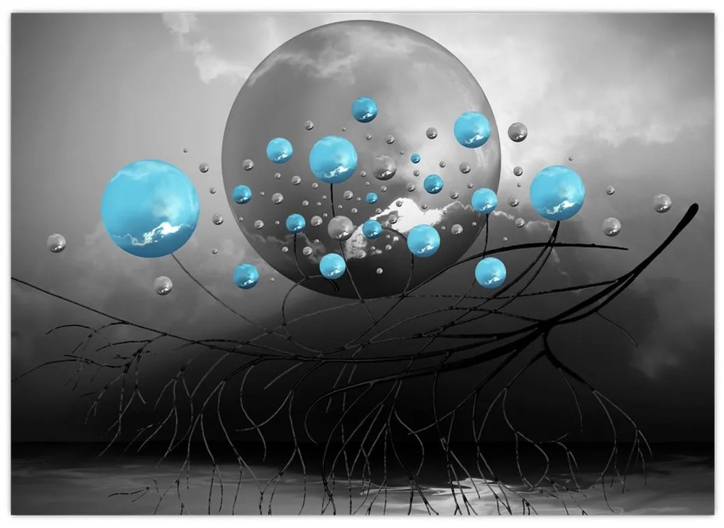 Obraz - jasnoniebieskie abstrakcyjne kule (70x50 cm)