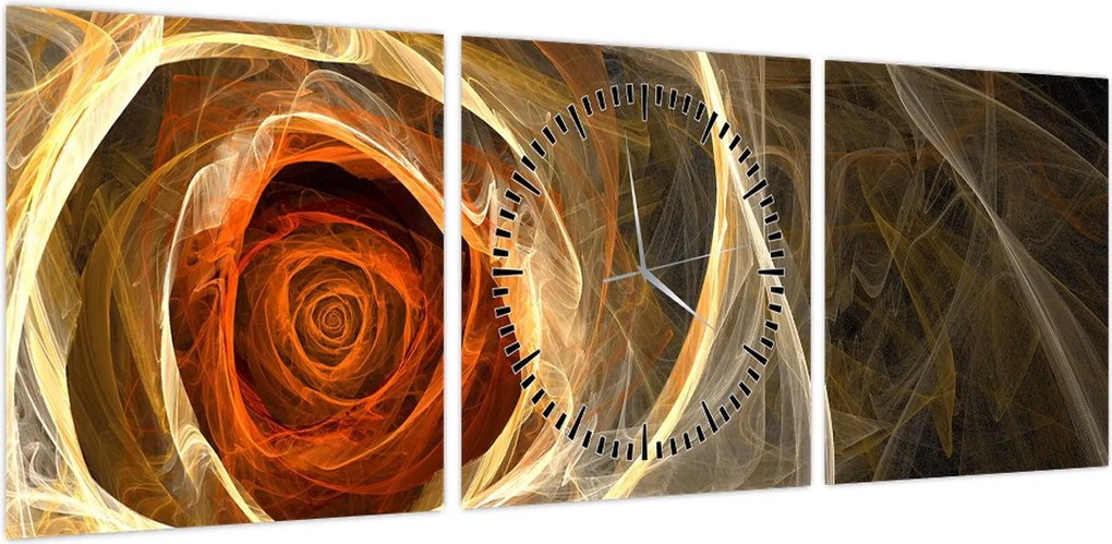 Obraz - Abstrakcyjne róże w ognistych kolorach (z zegarem) (90x30 cm)