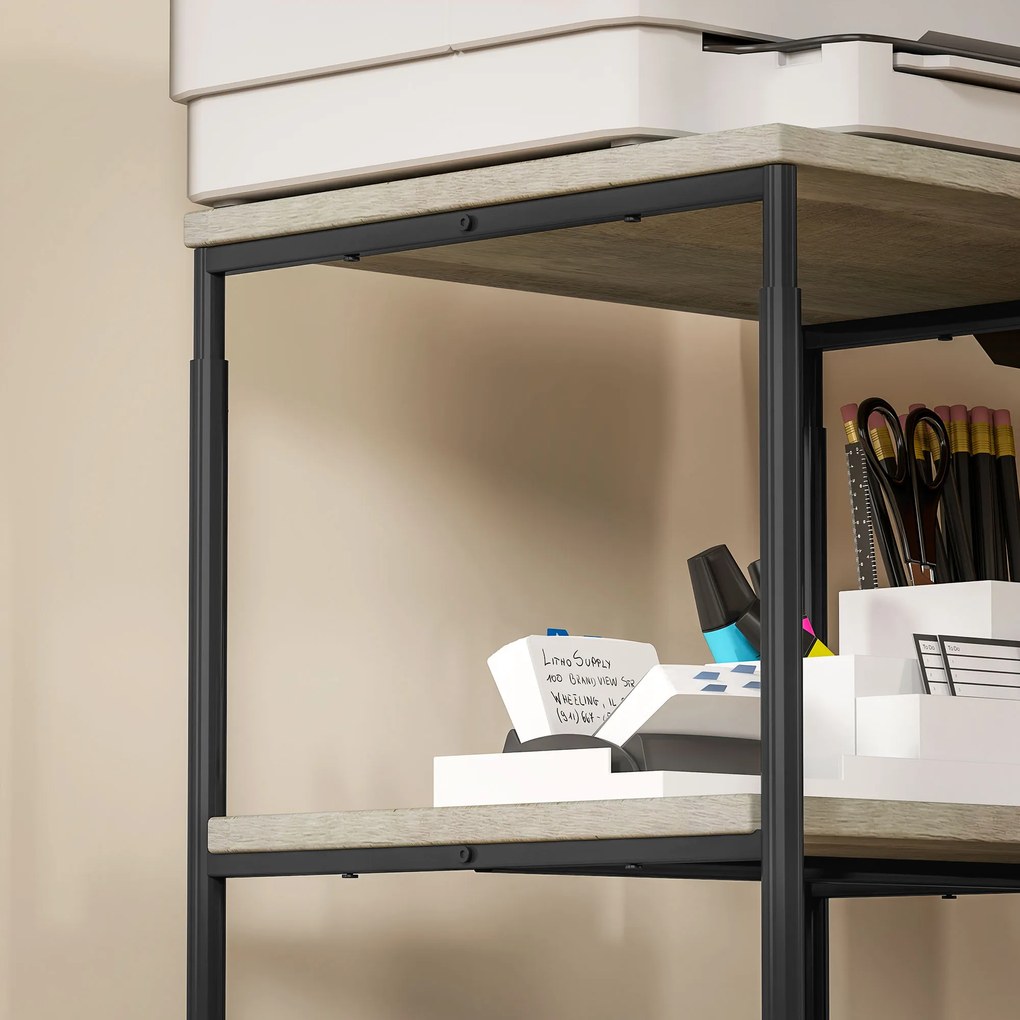 HOMCOM Stojak na Drukarkę z 3 Poziomami, Regulowany, Mobilny Biurkowy Stolik na Drukarkę, dla Home Office, Metal i Drewno