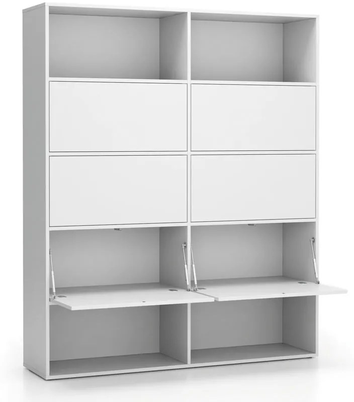 Regał biurowy szeroki LAYERS, 6 schowków, 1582 x 400 x 1905, biały