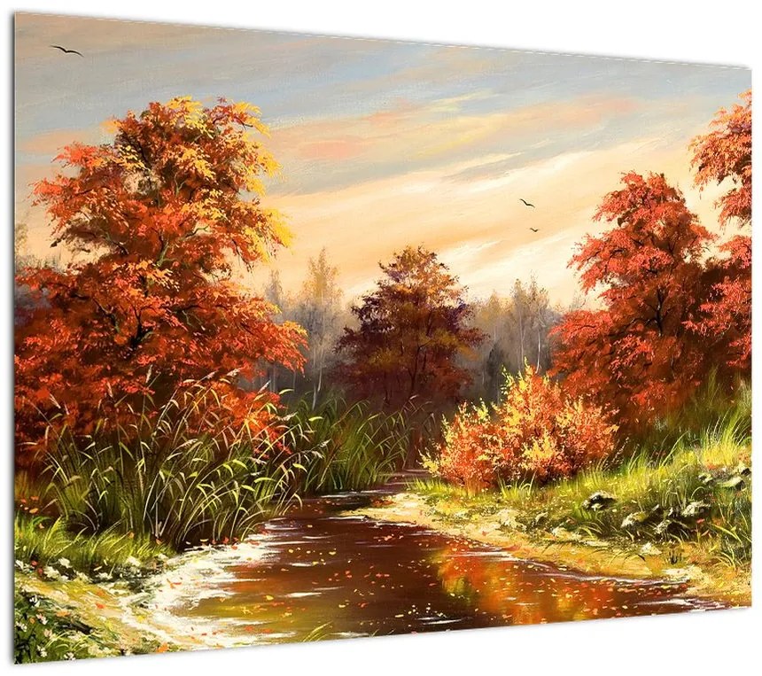 Obraz rzeki w jesiennym krajobrazie, obraz olejny (70x50 cm)