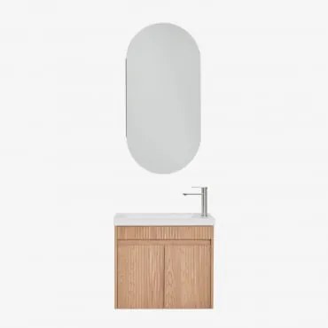 Zestaw Wiszących Mebli Łazienkowych Zintegrowany Z Umywalką Narek Popielaty Brąz & Owalny Ze Schowkiem 45x90 - Sklum