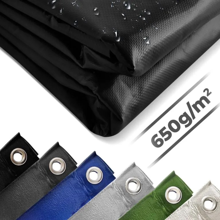 Plandeka JAGO 650 g/m², aluminiowe oczka, czarna, 3x6 m