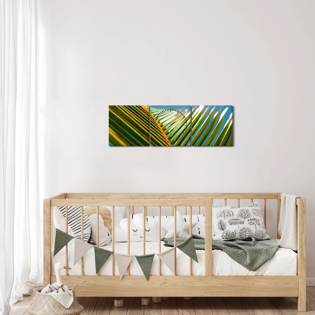 Obraz - Detal liścia palmowego (z zegarem) (90x30 cm)