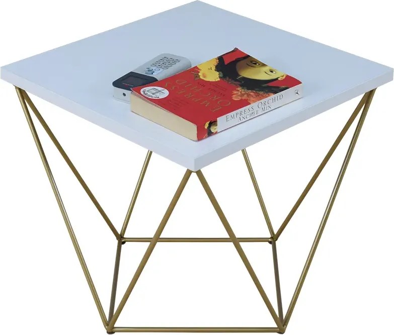Minimalistyczny stolik kawowy biały + złoty P5-R49