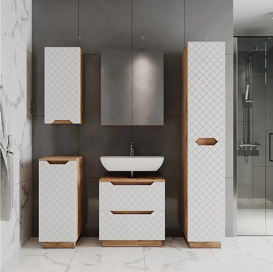 Zestaw mebli łazienkowych dąb/biały ze strukturą płytek 59.8x32x62.5 lotta