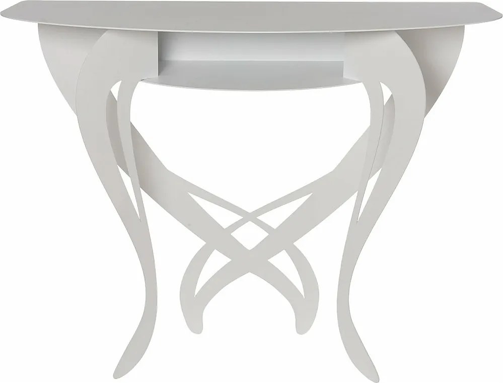 Konsola Frida 110x35x85 cm z białego lakierowanego żelaza, perforowany wzór kwiatowy, wąski mebel do przedpokoju lub salonu, made in Italy