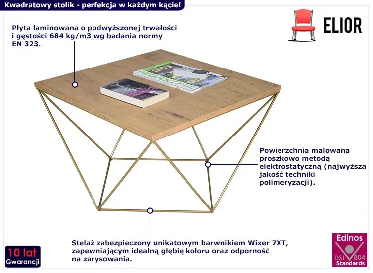 Stolik kawowy z metalowym stelażem dąb lancelot + złoty G7-W20