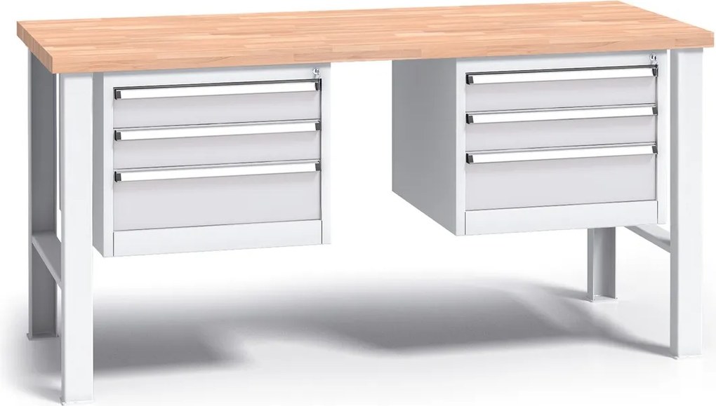 Profesjonalny stół warsztatowy G3 z drewnianym blatem roboczym, 1700 mm, 2x 3 szufladowy kontener, szary