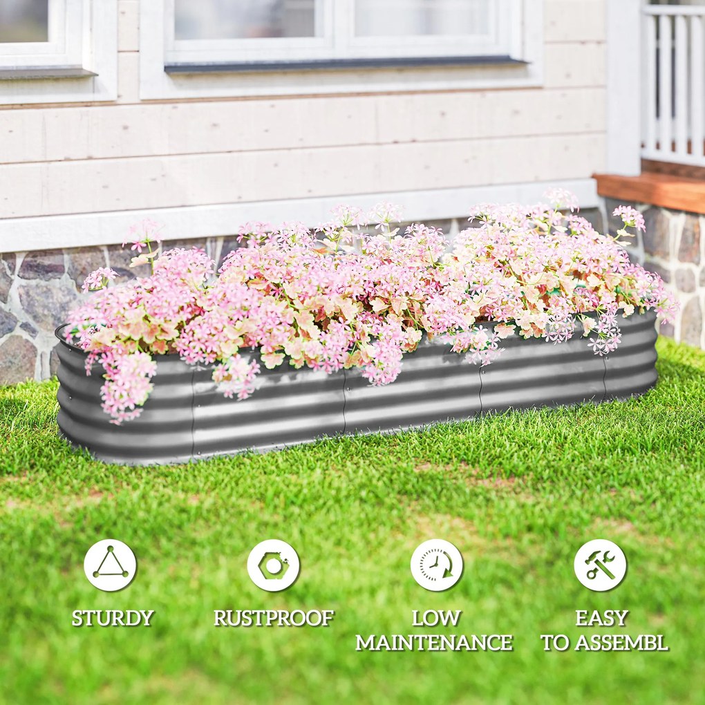 Outsunny Podwyższone łóżko na rośliny, modułowe łóżko ogrodowe, chronione krawędzie, design bez dna, 195 x 62 x 30 cm, Srebrny