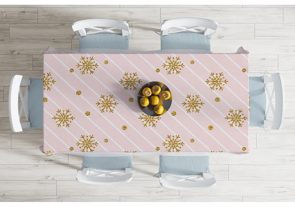 Świąteczny obrus z domieszką bawełny Minimalist Cushion Covers Golden Snowflakes, 140x180 cm