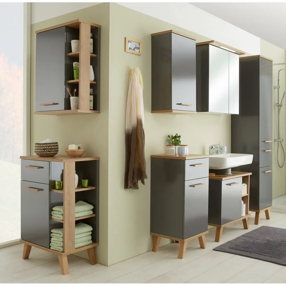Szaro-naturalna niska szafka łazienkowa w dekorze dębu 50,5x89,5 cm Quickset 924 – Pelipal