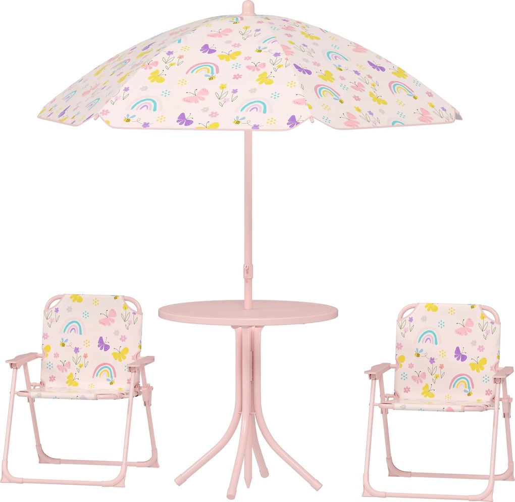 AIYAPLAY Zestaw Siedzisk dla Dzieci, Składane Krzesła z Parasolem, Wzór Tęczowy, Różowy