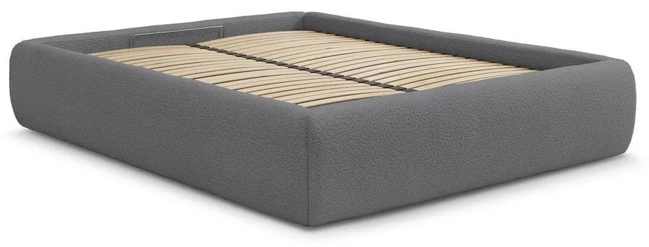 Ciemnoszare tapicerowane łóżko dwuosobowe bez zagłówka ze schowkiem i stelażem 180x200 cm Inera – Bobochic Paris
