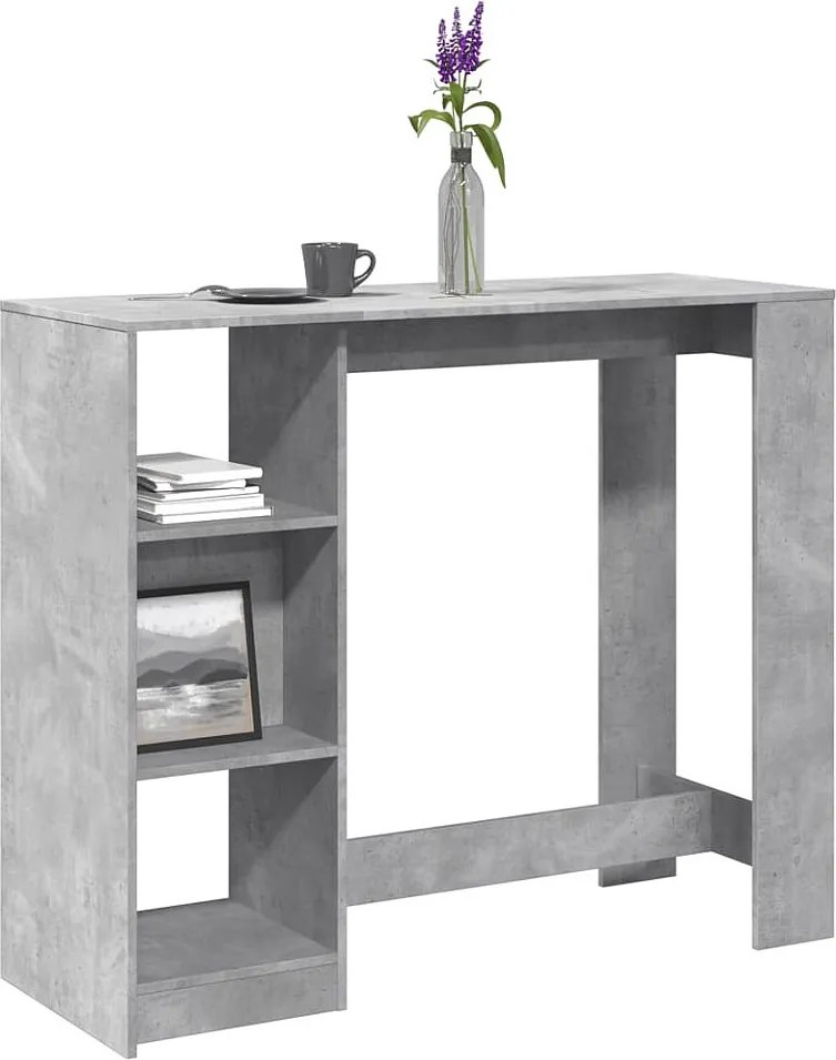 Bar z półką z szarego betonu z drewna inżynieryjnego - Duża przestrzeń do przechowywania