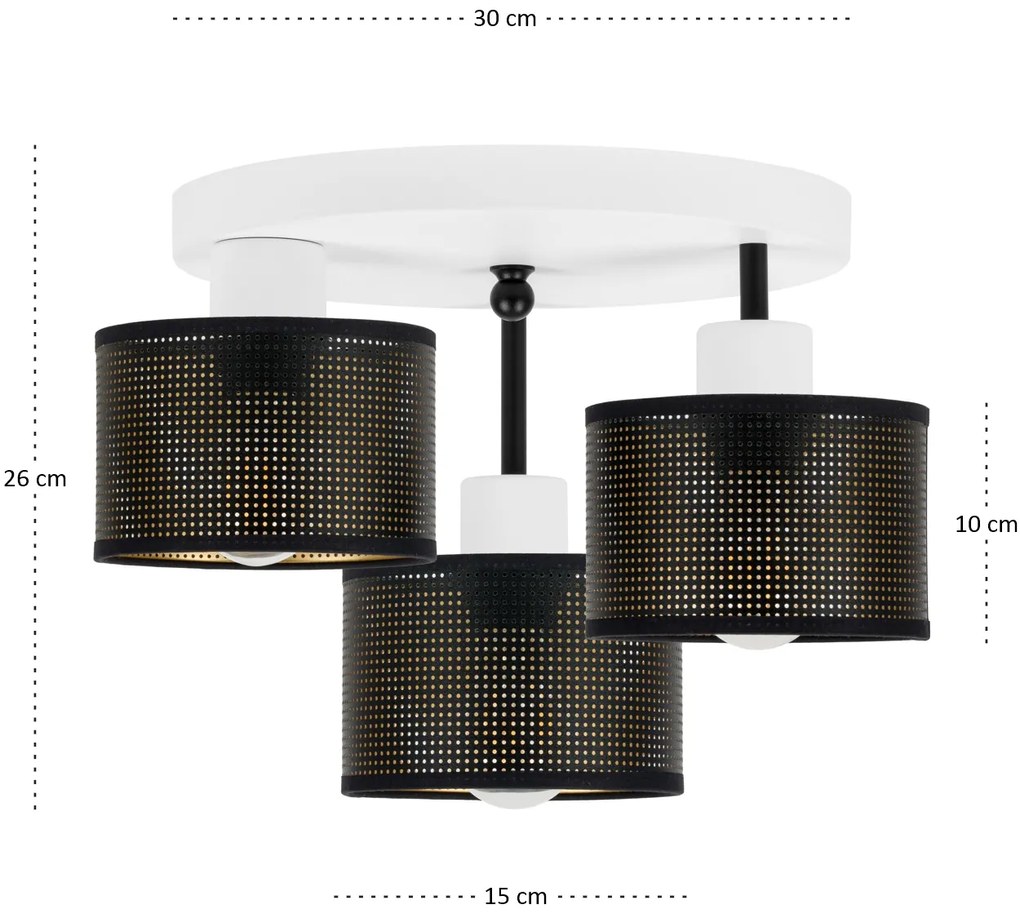 Lampa sufitowa biała trzypunktowa z czarnymi abażurami B-3030WE-SC E27