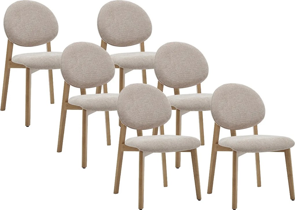 Zestaw 6 krzeseł z tkaniny teksturowanej i jasnego naturalnego drewna kauczukowca  - Beżowy - MARLENI