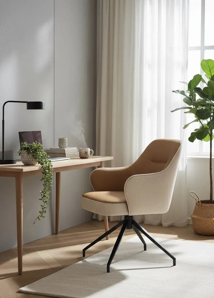 Brązowy obrotowy fotel tapicerowany S5-N71