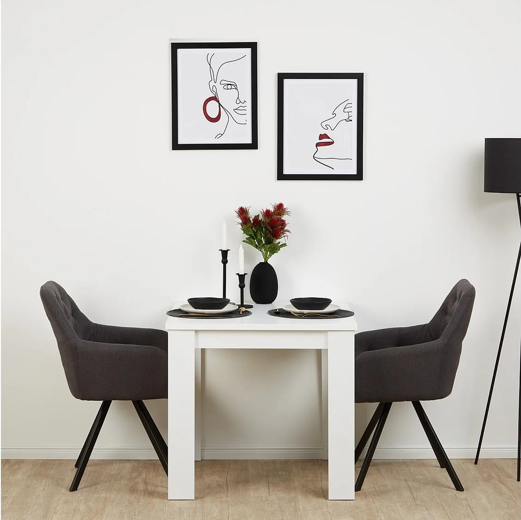 Stół jadalniany 80x80x75 cm biały z 2 krzesłami antracytowymi