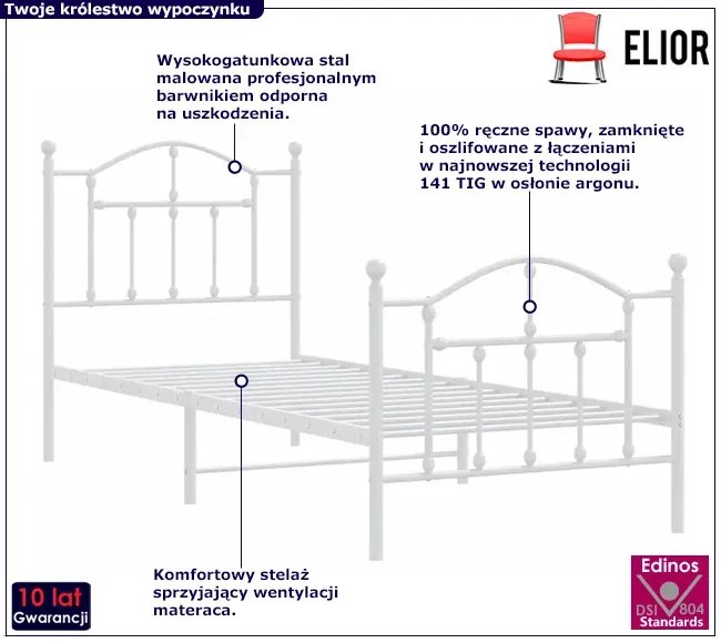 Białe metalowe łóżko industrialne 90x200 cm - Azos