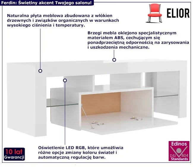 Biała szafka RTV z LED w połysku - Artbo
