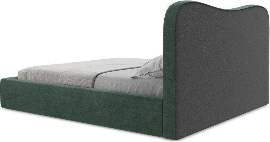 Zielone tapicerowane łóżko dwuosobowe ze schowkiem i stelażem 180x200 cm Kahai – Makamii