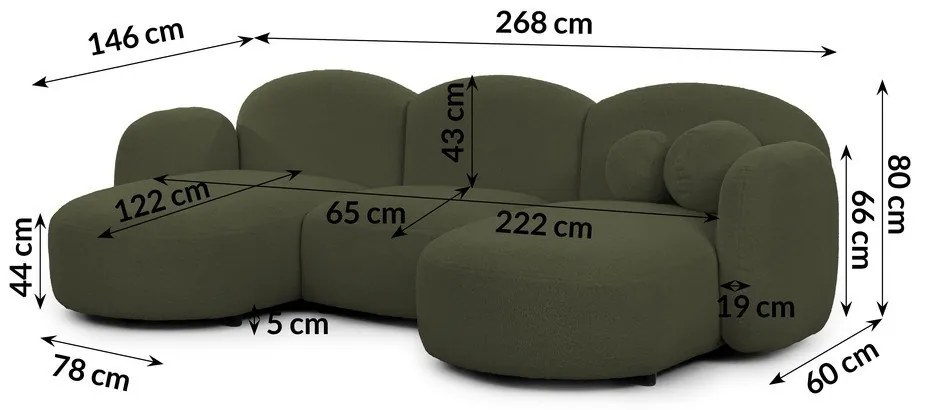 Zielony narożnik z materiału bouclé (w kształcie litery U) Orbit – Ropez