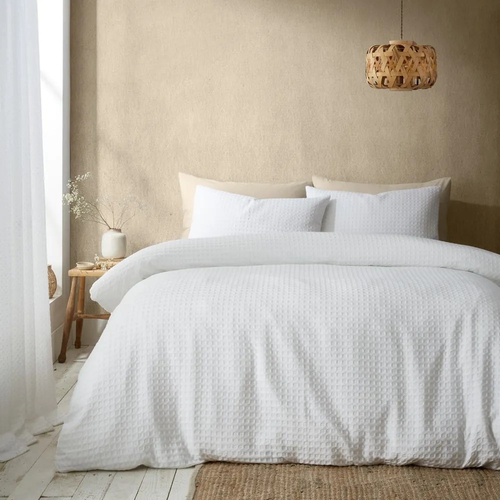 Biała pościel dwuosobowa 230x220 cm Muscat Waffle – Pineapple Elephant