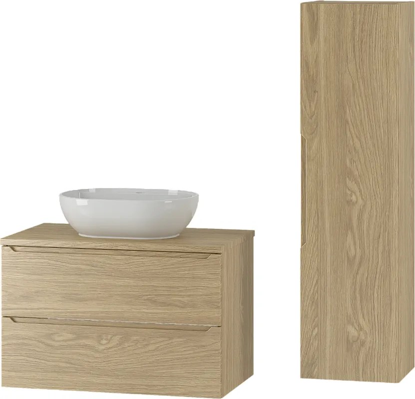 Zestaw do Łazienki 80cm Szafka z Blatem Umywalka Słupek Dąb Olejowany Etna