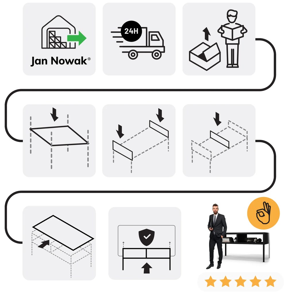 Stolik kawowy prostokątny czarny MATTEO 900 x 450 x 450 mm