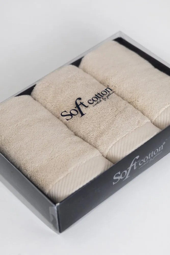 Zestaw podarunkowy małych ręczników MICRO COTTON, 3 szt Jasnobeżowy