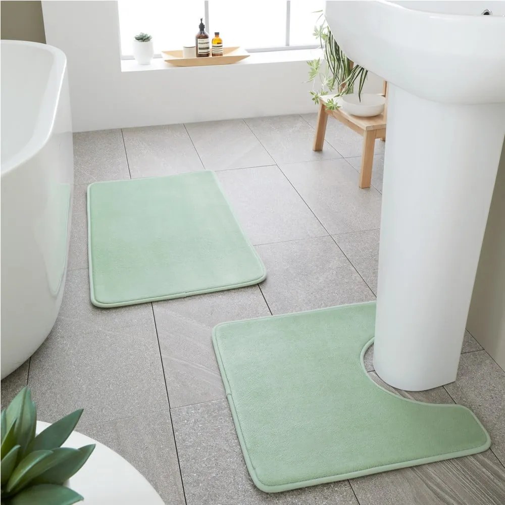 Jasnozielone dywaniki łazienkowe do WC z pianki pamięciowej zestaw 2 szt. 50x80 cm Anti-Bacterial – Catherine Lansfield