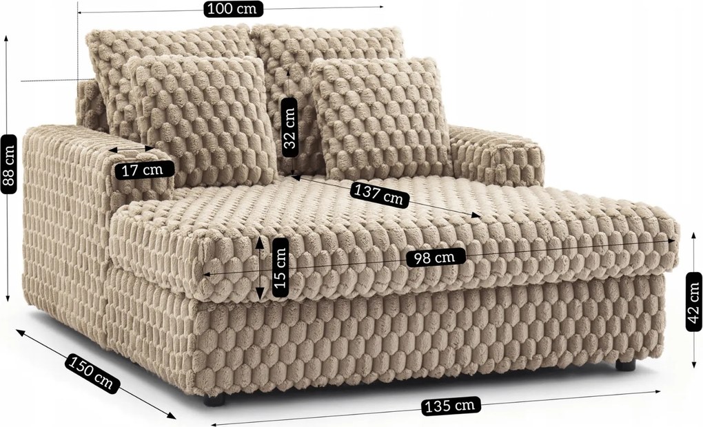 Dwuosobowy fotel do salonu z pluszowej tkaniny Kobel, beżowy