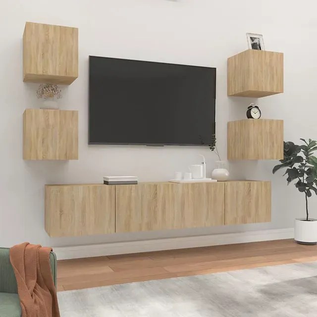 Wiszący zestaw szafek rtv dąb sonoma H7-E83