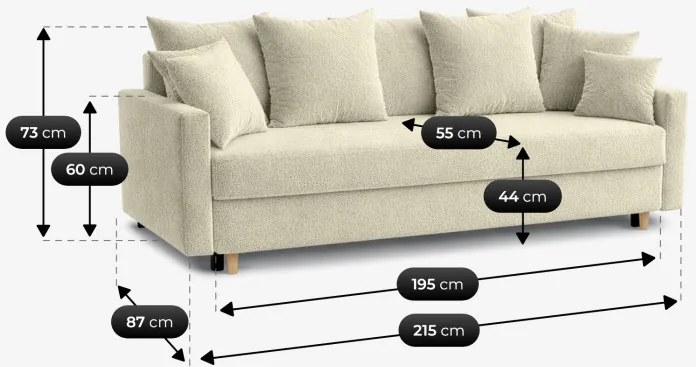 Sofa z Funkcją Spania MARIELA Kremowa Nowoczesna
