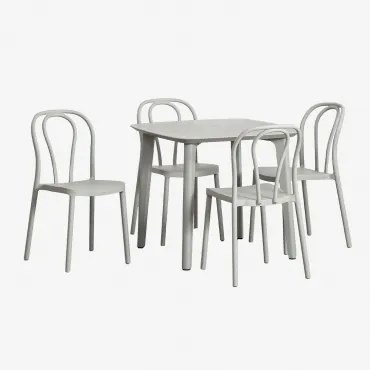 Zestaw Stołu Kwadratowego 85x85 Cm Scand I 4 Sztaplowanych Krzeseł Ogrodowych Z Polipropylenu Mizzi Awokado - Sklum