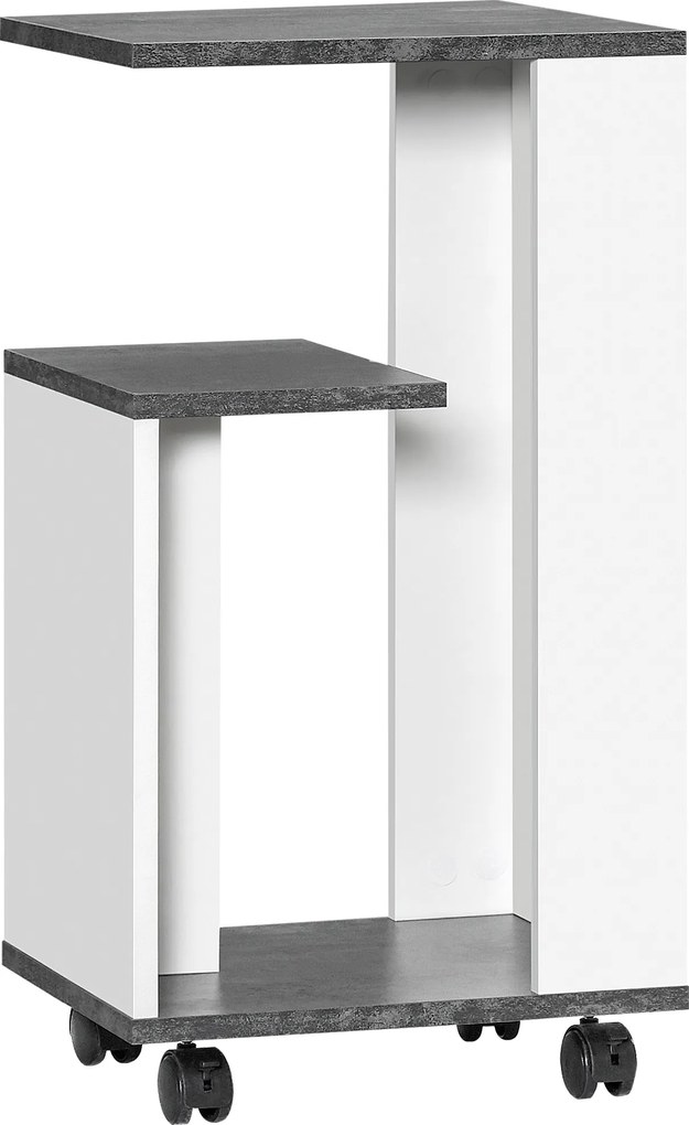 HOMCOM Stolik nocny, z 4 kółkami, 3 półkami, 35 x 29,5 x 65,5 cm, Szary/Biały