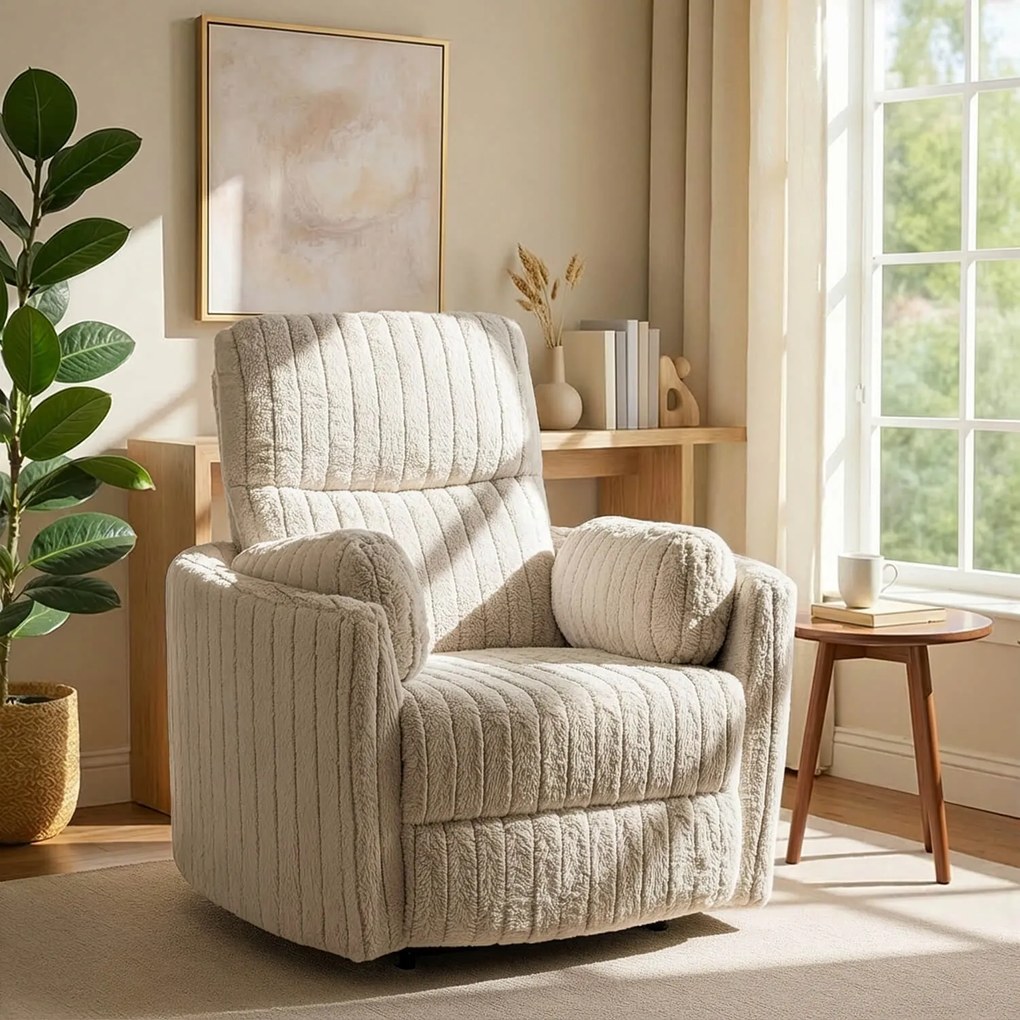 Fotel Rozkładany z Podnóżkiem RAUL Beżowy Nowoczesny